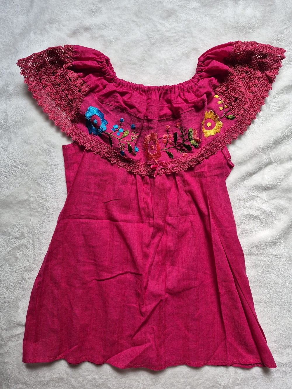 Women's Pink Off-Shoulder Floral Embroidered Top